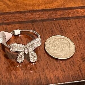 White Feminine Dainty Princess Sterling Sliver 925 Bow Ribbon Baguette Ring Sz 8